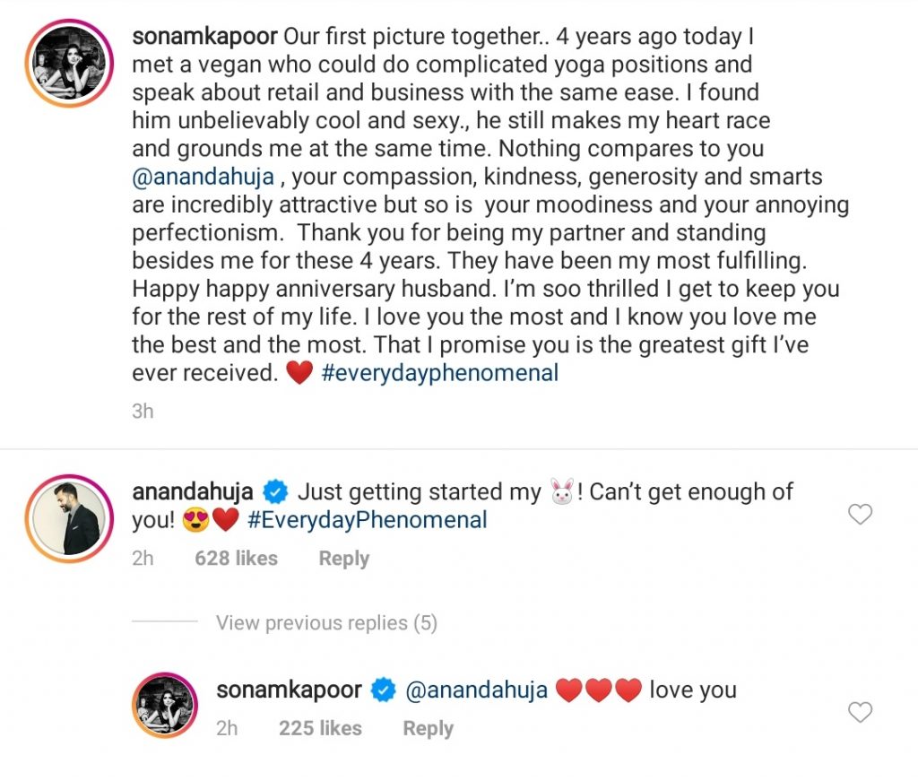 Sonam kapoor's Instagram Screenshot couple PDA