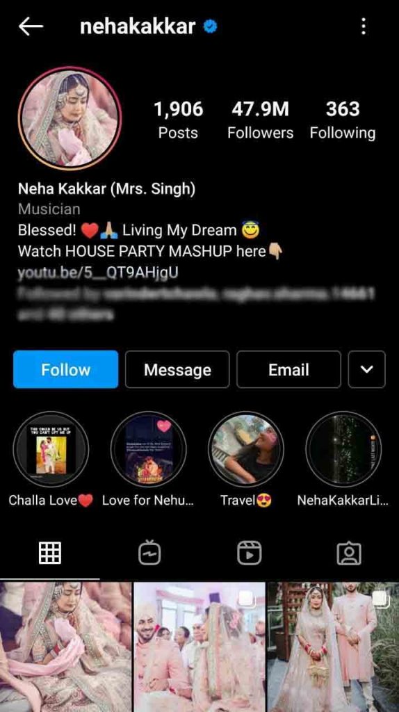 "Neha Kakkar instagram profile after changing her name"
